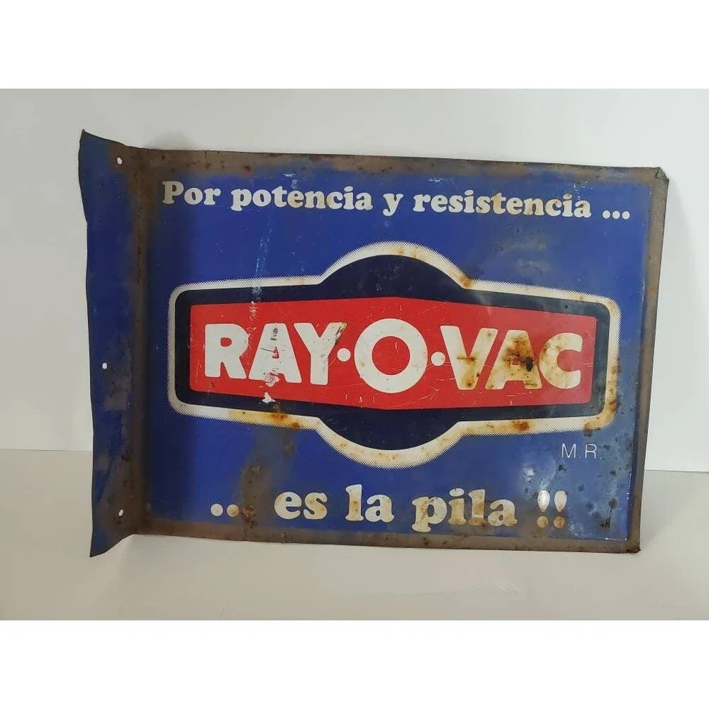 Vintage Rayovac Batteries Mexico Spanish Tin Sign 15x11